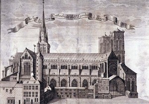 Gravure cathédrale depuis palais